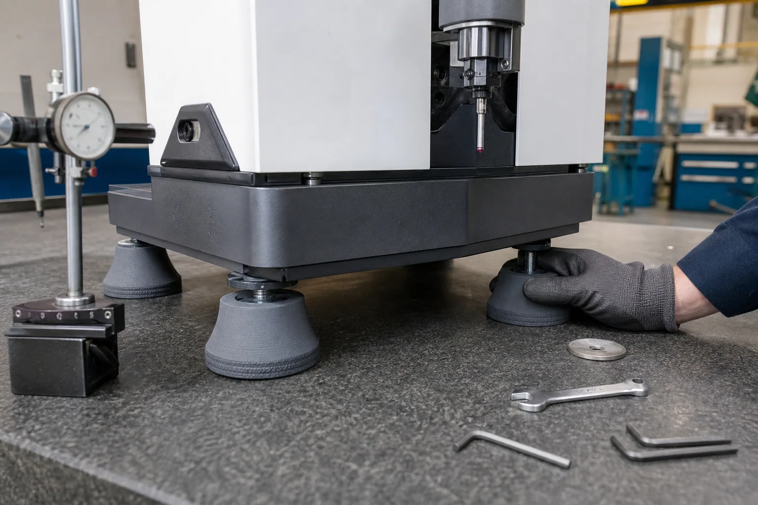 Foamed TPU Air printed vibration isolators installed beneath precision metrology equipment